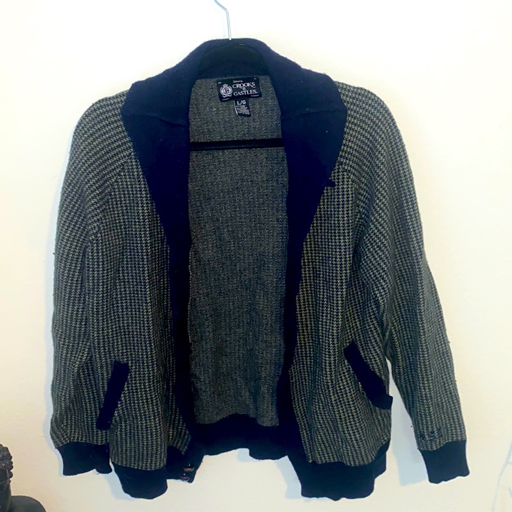 Unique Crooks & Castles Green & Dark Blue Cardigan